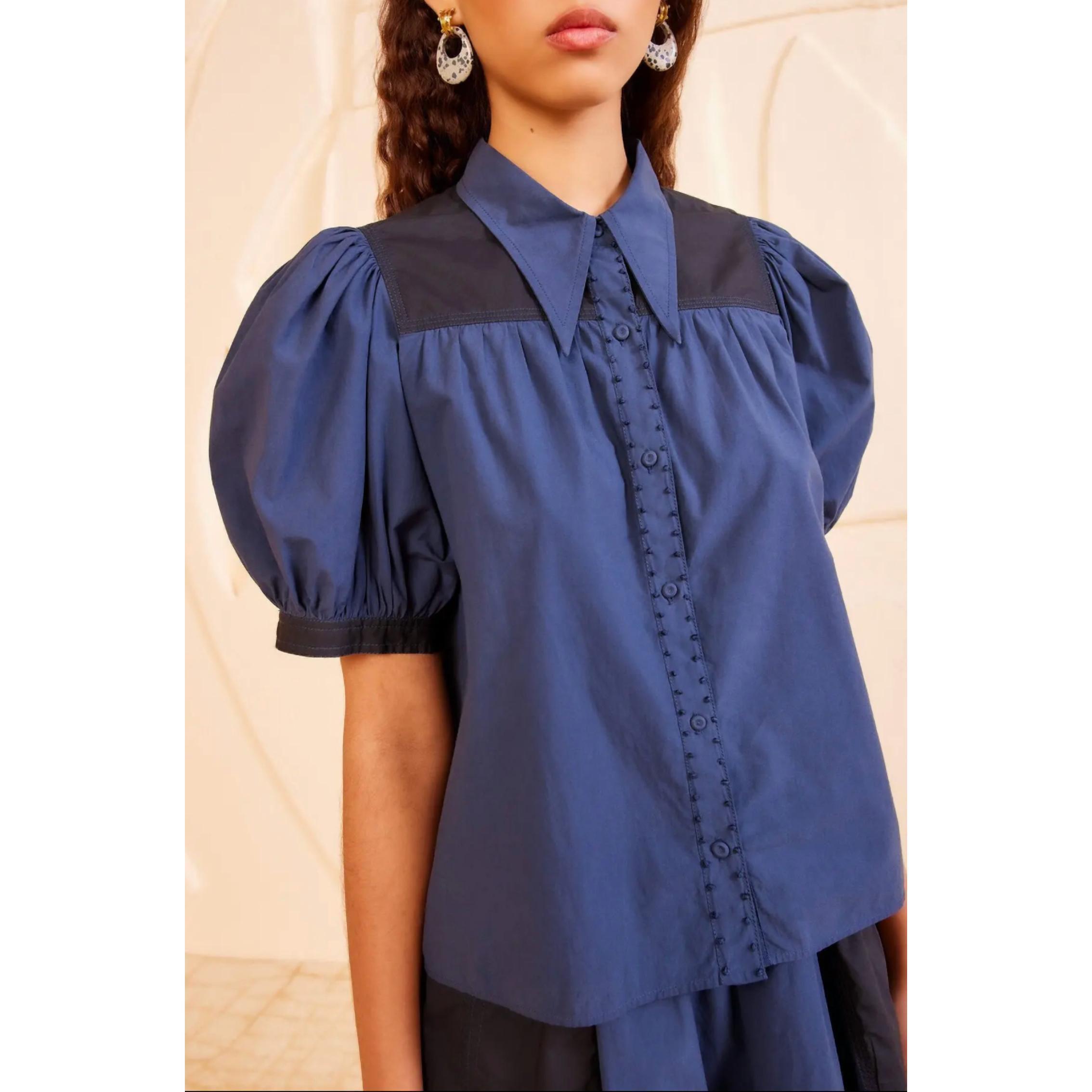 New Ulla Johnson Freja Collared Top In Twilight Colorblock